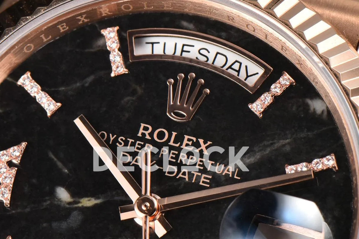 Replica Rolex Day-Date 36 128235 Eisenkiesel (Quartz Stone) Diamond Roman Dial in Everose Gold