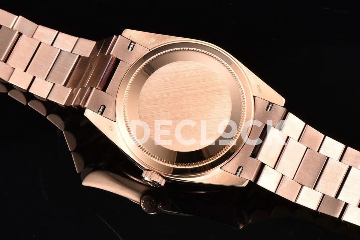 Replica Rolex Day-Date 36 128235 Eisenkiesel (Quartz Stone) Diamond Roman Dial in Everose Gold |  Declock.