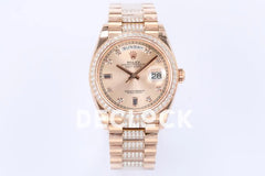 Replica Rolex Day-Date 36 128345RBR Rose Dial with Diamond Bezel in Everose Gold