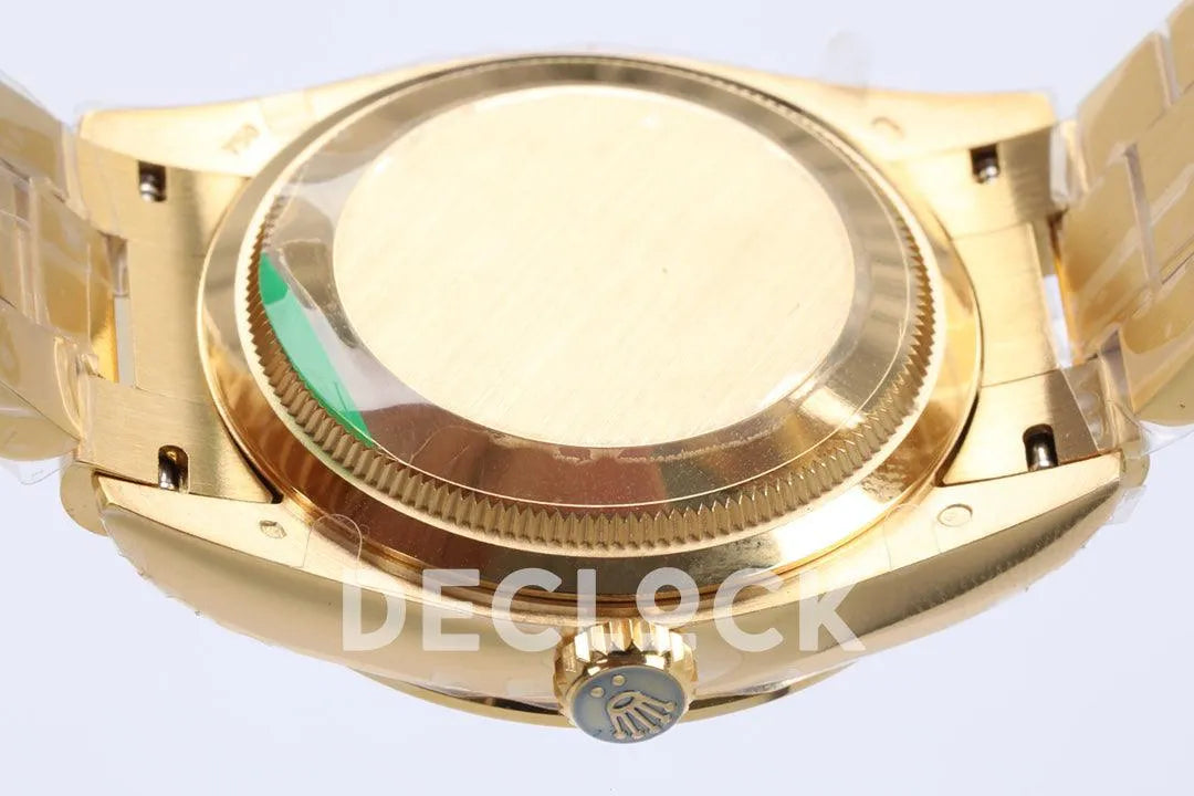 Replica Rolex Day-Date 36 128348RBR Brown Dial with Diamond Bezel in Yellow Gold