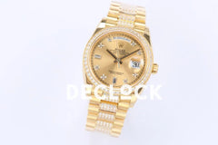 Replica Rolex Day-Date 36 128348RBR Champagne Dial with Diamond Markers and Bezel in Yellow Gold