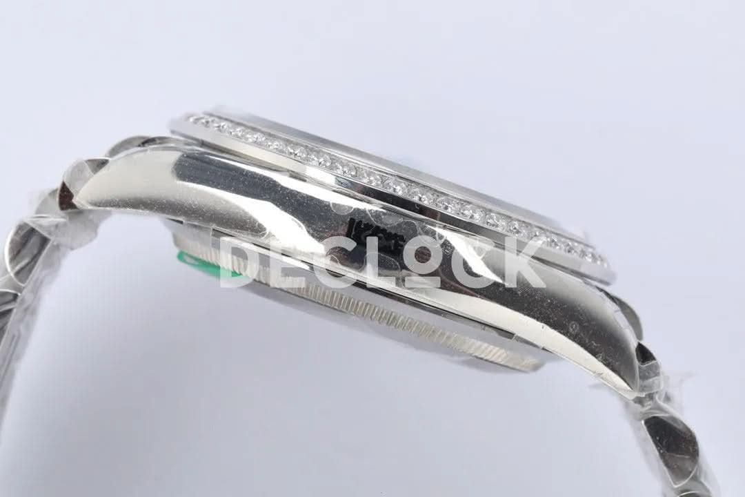 Replica Rolex Day-Date 36 128349RBR MOP Dial with Diamond Bezel in White Gold