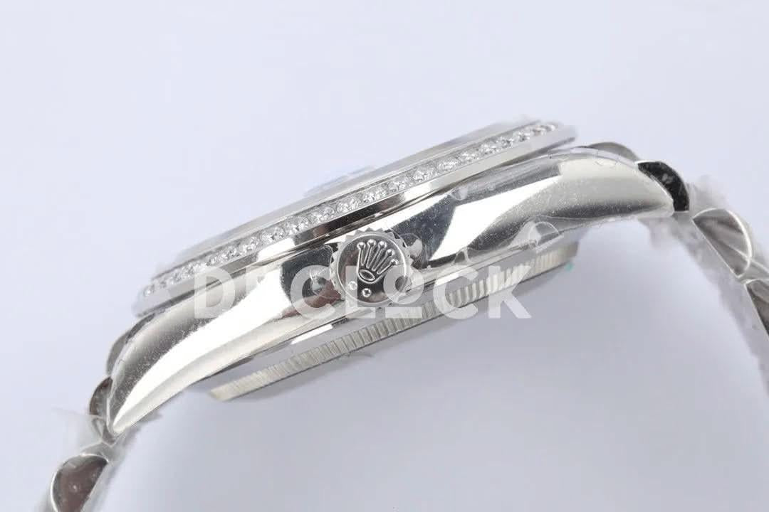 Replica Rolex Day-Date 36 128349RBR White Dial with Diamond Bezel in White Gold |  Declock.