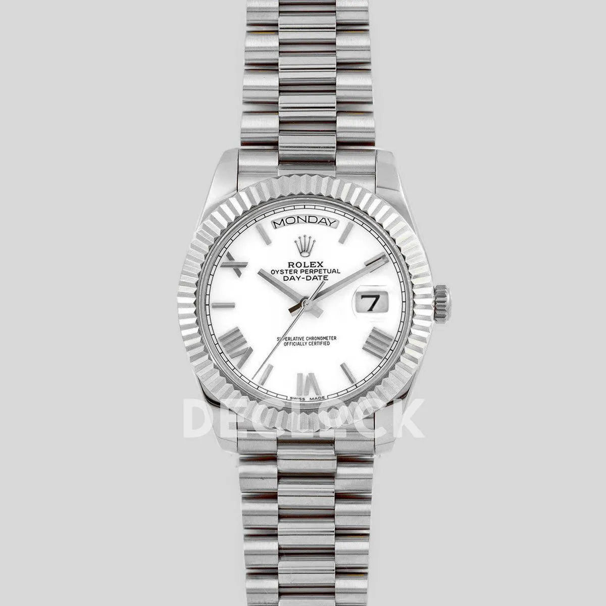 Replica Rolex Day-Date 36/40 228238 White Dial in White Gold