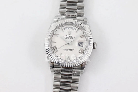 Replica Rolex Day-Date 36/40 228238 White Dial in White Gold |  Declock.