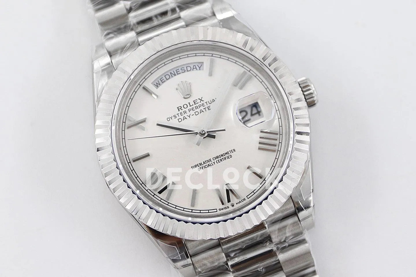 Replica Rolex Day-Date 36/40 228238 White Dial in White Gold