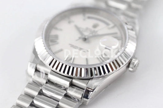 Replica Rolex Day-Date 36/40 228238 White Dial in White Gold |  Declock.