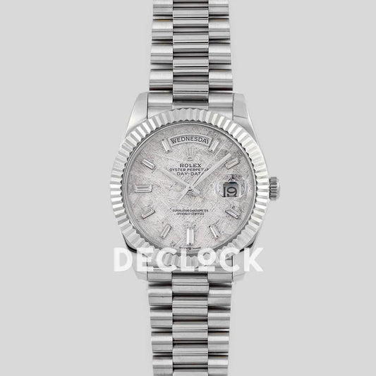 Replica Rolex Day-Date 36/40 228239 Meteorite Dial with Diamond Markers in White Gold | Declock.