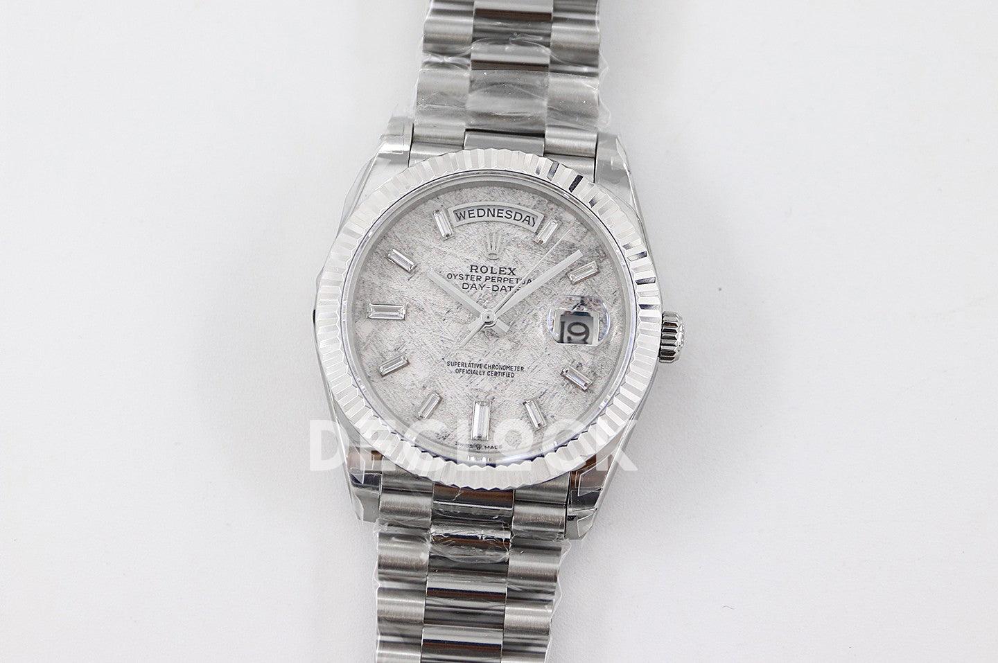 Replica Rolex Day-Date 36/40 228239 Meteorite Dial with Diamond Markers in White Gold - Replica Watches