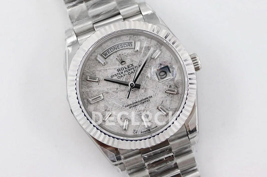 Replica Rolex Day-Date 36/40 228239 Meteorite Dial with Diamond Markers in White Gold | Declock.