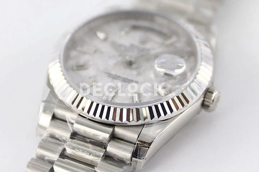 Replica Rolex Day-Date 36/40 228239 Meteorite Dial with Diamond Markers in White Gold | Declock.