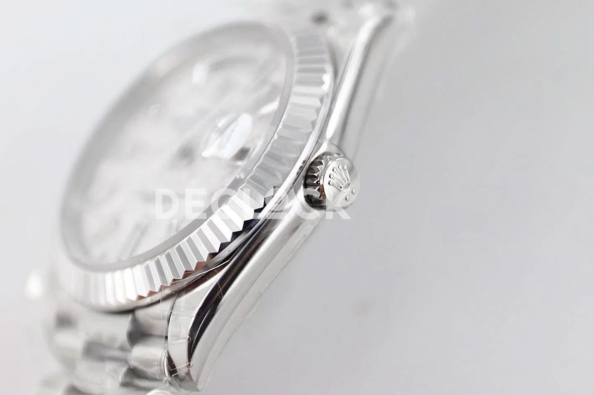 Replica Rolex Day-Date 36/40 228239 Meteorite Dial with Diamond Markers in White Gold |  Declock.
