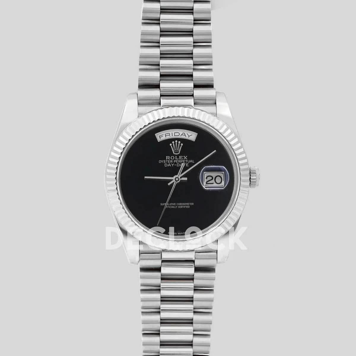 Replica Rolex Day-Date 36/40 Onyx Black Dial in White Gold |  Declock.