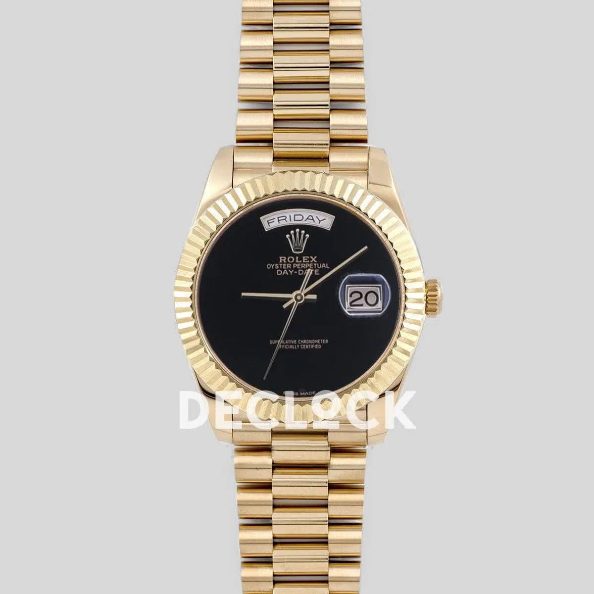 Replica Rolex Day-Date 36/40 Onyx Black Dial in Yellow Gold |  Declock.