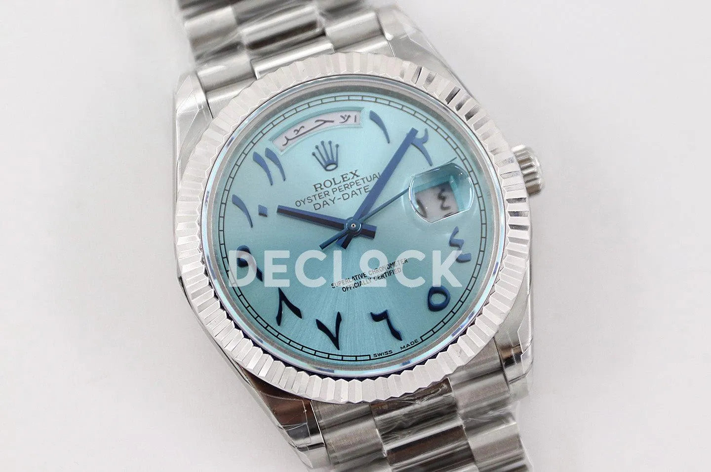 Replica Rolex Day-Date 40 228206 Blue Dial in Platinum with Arabic Markers