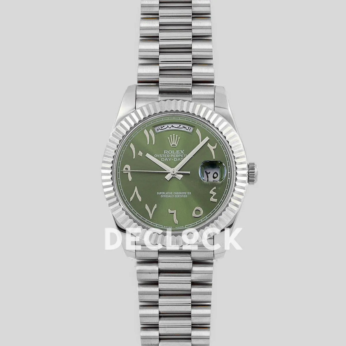 Replica Rolex Day-Date 40 228206 Green Dial in Platinum with Arabic Markers