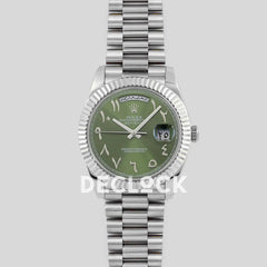 Replica Rolex Day-Date 40 228206 Green Dial in Platinum with Arabic Markers