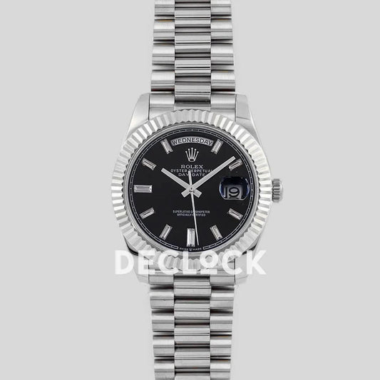 Replica Rolex Day-Date 40 228235 Black Dial in White Gold with Diamond | Declock.