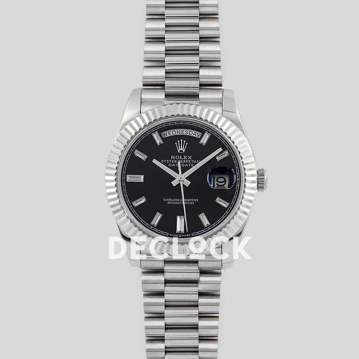 Replica Rolex Day-Date 40 228235 Black Dial in White Gold with Diamond