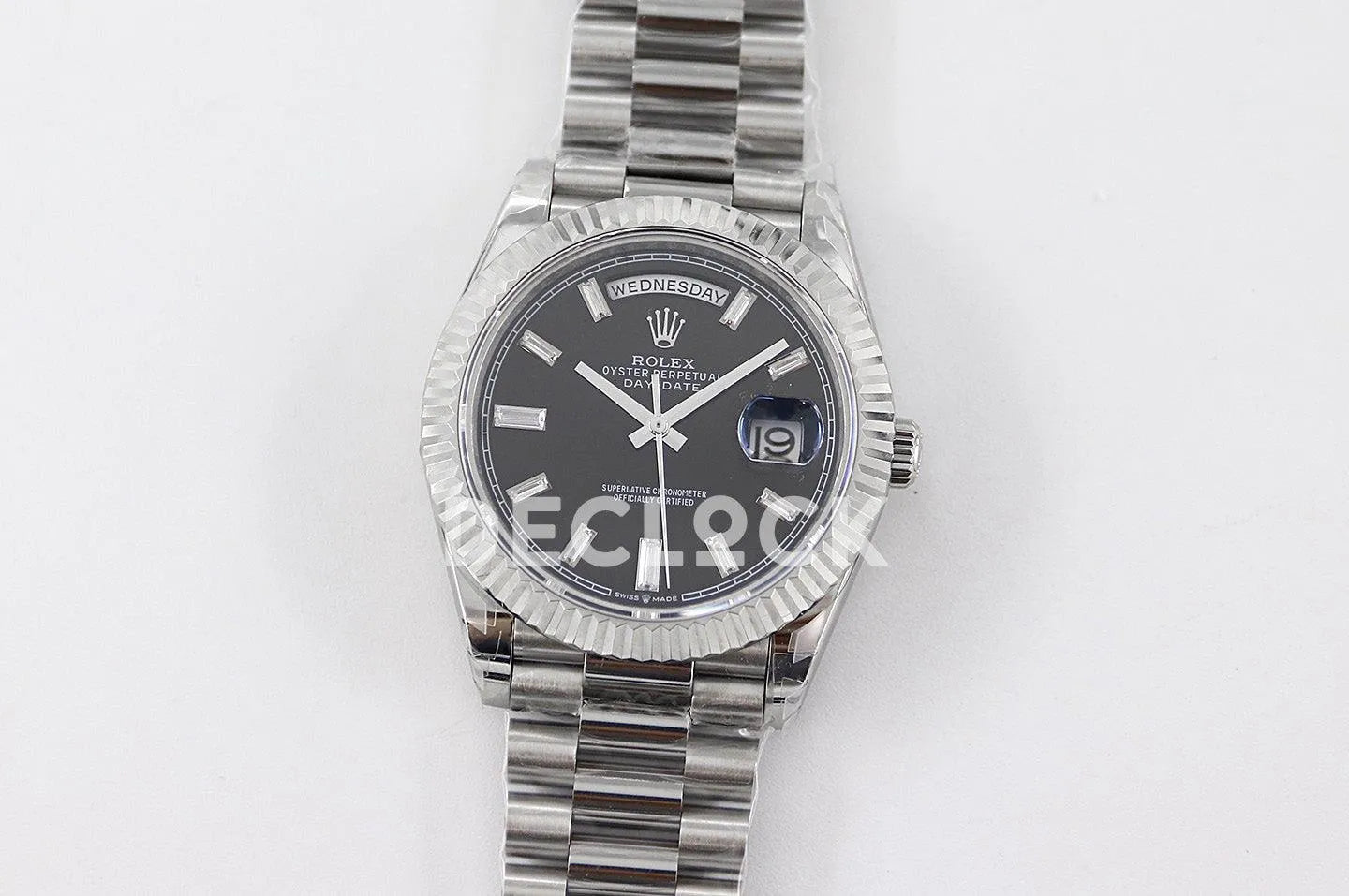 Replica Rolex Day-Date 40 228235 Black Dial in White Gold with Diamond