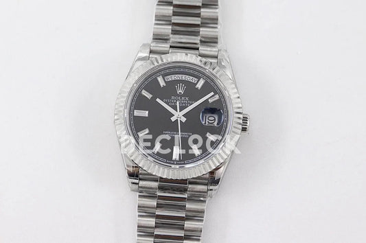 Replica Rolex Day-Date 40 228235 Black Dial in White Gold with Diamond |  Declock.