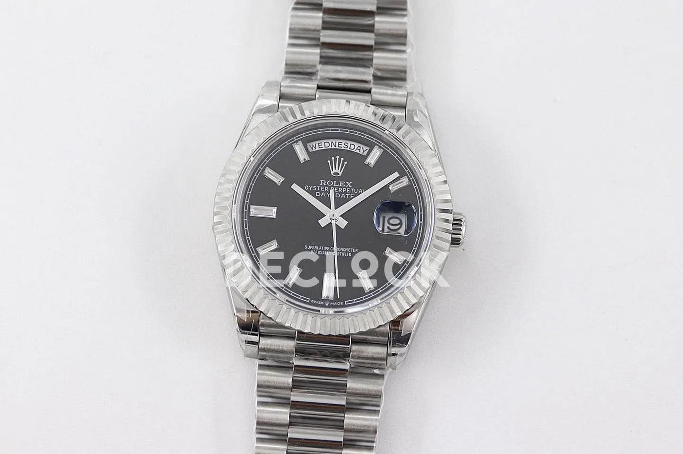 Replica Rolex Day-Date 40 228235 Black Dial in White Gold with Diamond