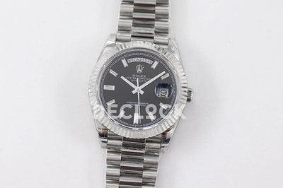 Replica Rolex Day-Date 40 228235 Black Dial in White Gold with Diamond