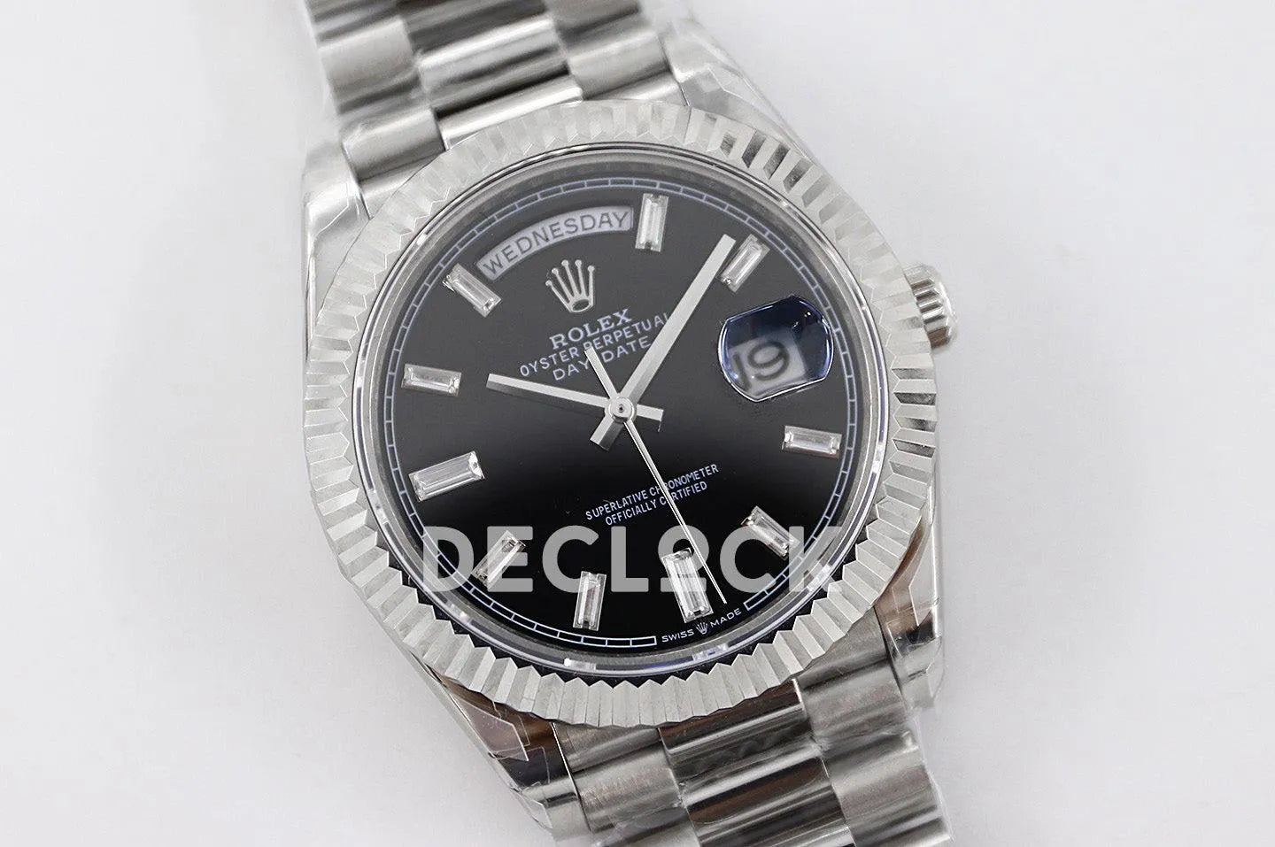 Replica Rolex Day-Date 40 228235 Black Dial in White Gold with Diamond