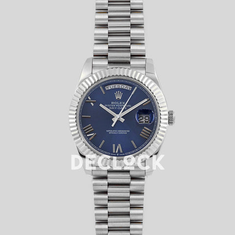 Replica Rolex Day-Date 40 228235 Blue Dial in Yellow Gold with Roman Markers - Replica Watches