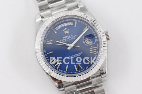 Replica Rolex Day-Date 40 228235 Blue Dial in Yellow Gold with Roman Markers - Replica Watches