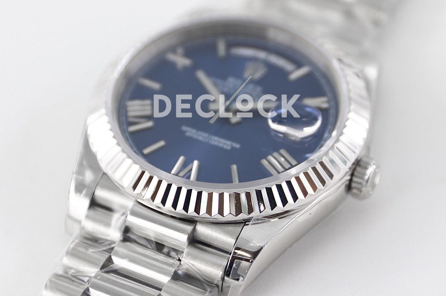 Replica Rolex Day-Date 40 228235 Blue Dial in Yellow Gold with Roman Markers - Replica Watches