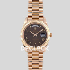 Replica Rolex Day-Date 40 228235 Chocolate Dial Roman Markers in Rose Gold