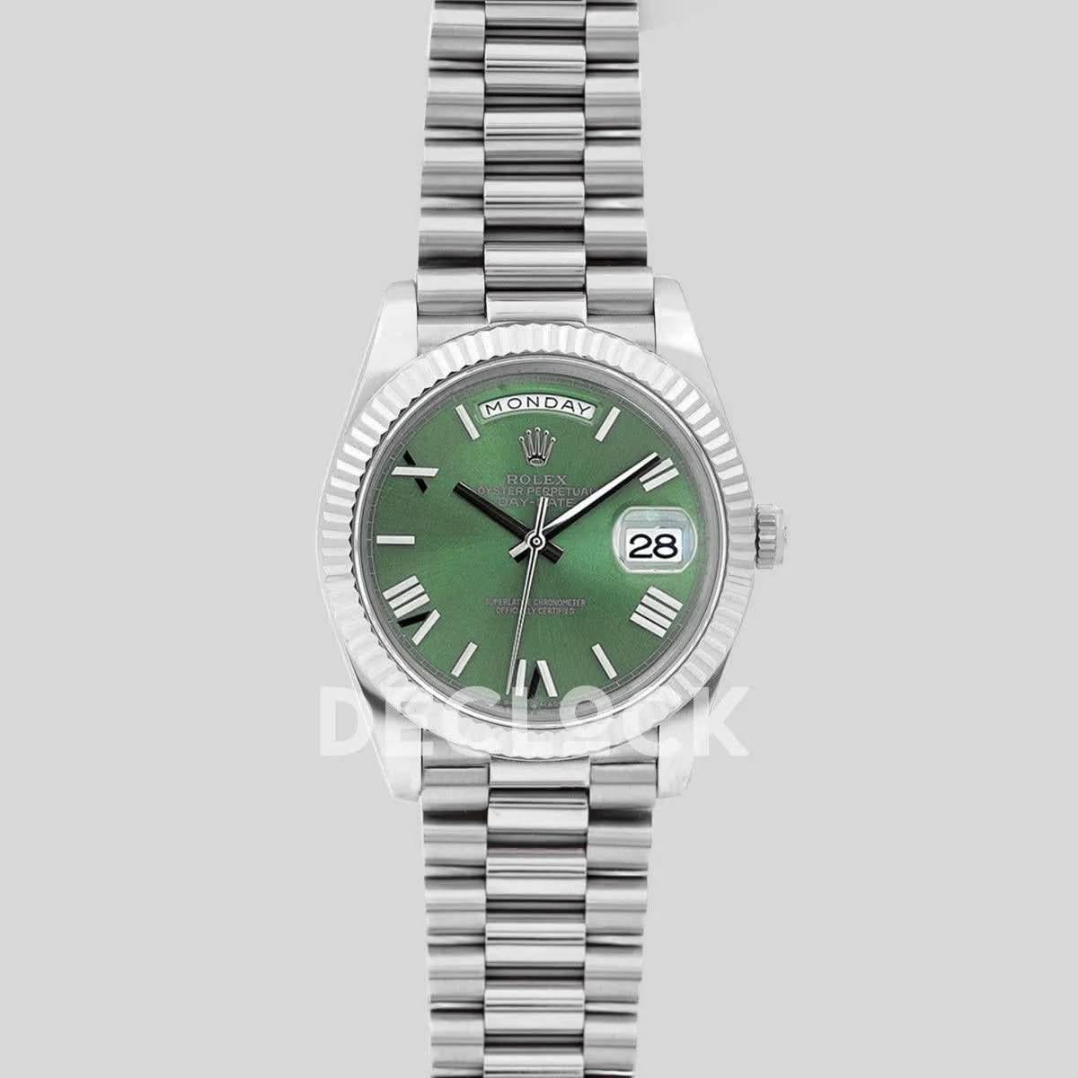 Replica Rolex Day-Date 40 228235 Green Dial in White Gold |  Declock.