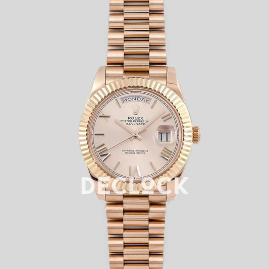Replica Rolex Day-Date 40 228235 Rose Gold Dial in Rose Gold | Declock.