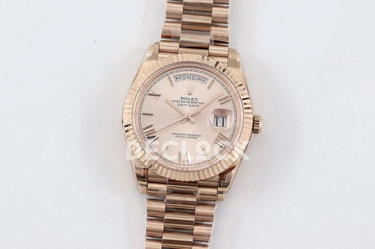Replica Rolex Day-Date 40 228235 Rose Gold Dial in Rose Gold | Declock.