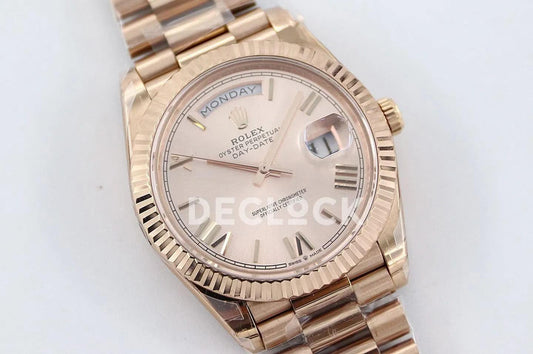 Replica Rolex Day-Date 40 228235 Rose Gold Dial in Rose Gold | Declock.