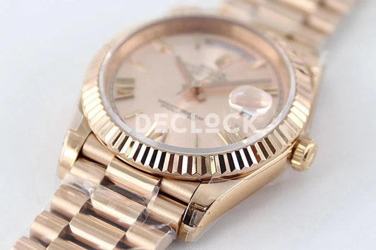 Replica Rolex Day-Date 40 228235 Rose Gold Dial in Rose Gold | Declock.