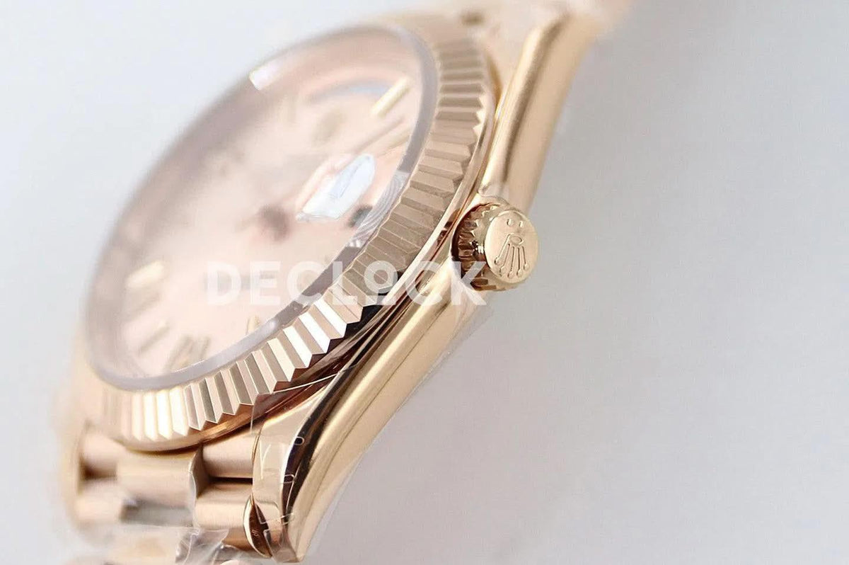 Replica Rolex Day-Date 40 228235 Rose Gold Dial in Rose Gold |  Declock.