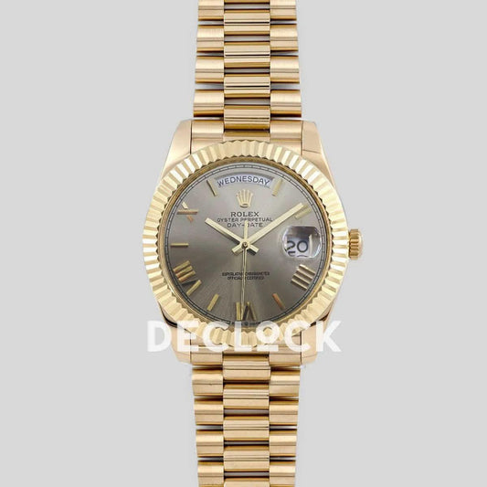 Replica Rolex Day-Date 40 228235 Silver Dial in Yellow Gold | Declock.
