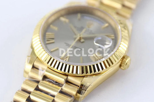 Replica Rolex Day-Date 40 228235 Silver Dial in Yellow Gold |  Declock.