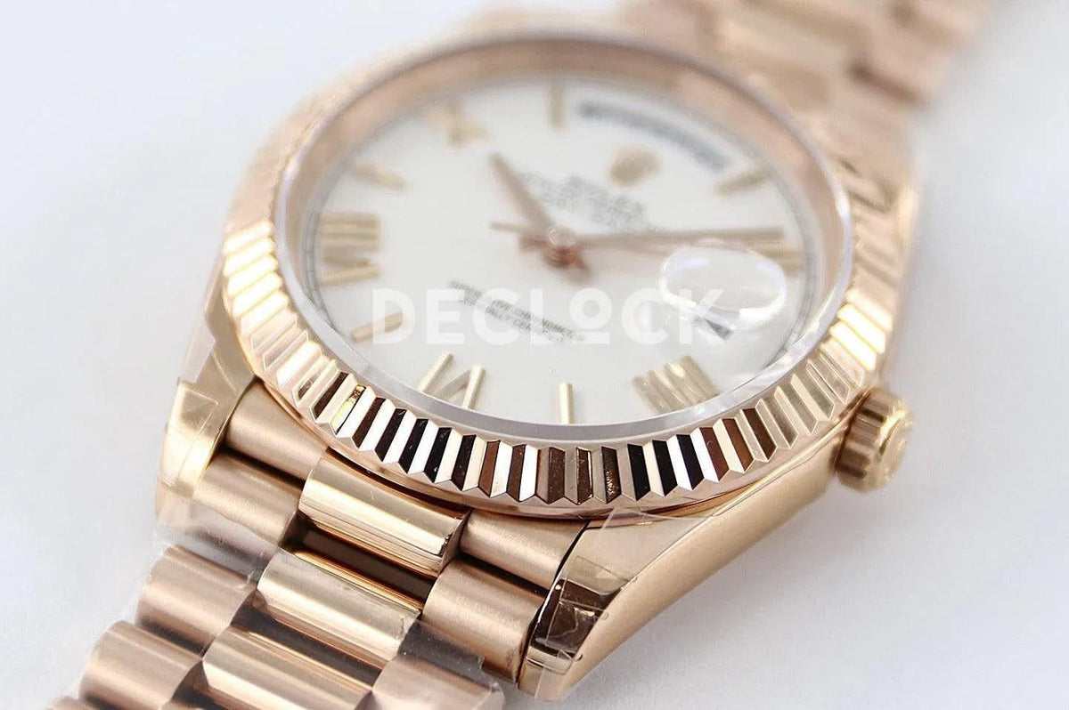 Replica Rolex Day-Date 40 228235 White Dial in Everose Gold |  Declock.