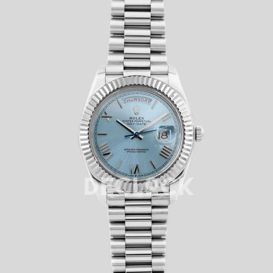 Replica Rolex Day-Date 40 228236 Blue Dial in Platinum |  Declock.