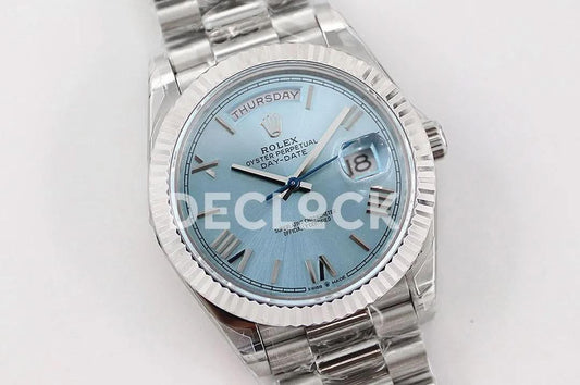 Replica Rolex Day-Date 40 228236 Blue Dial in Platinum | Declock.