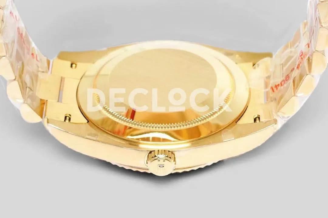 Replica Rolex Day-Date 40 228238 Black Dial Diamonds in Yellow Gold |  Declock.