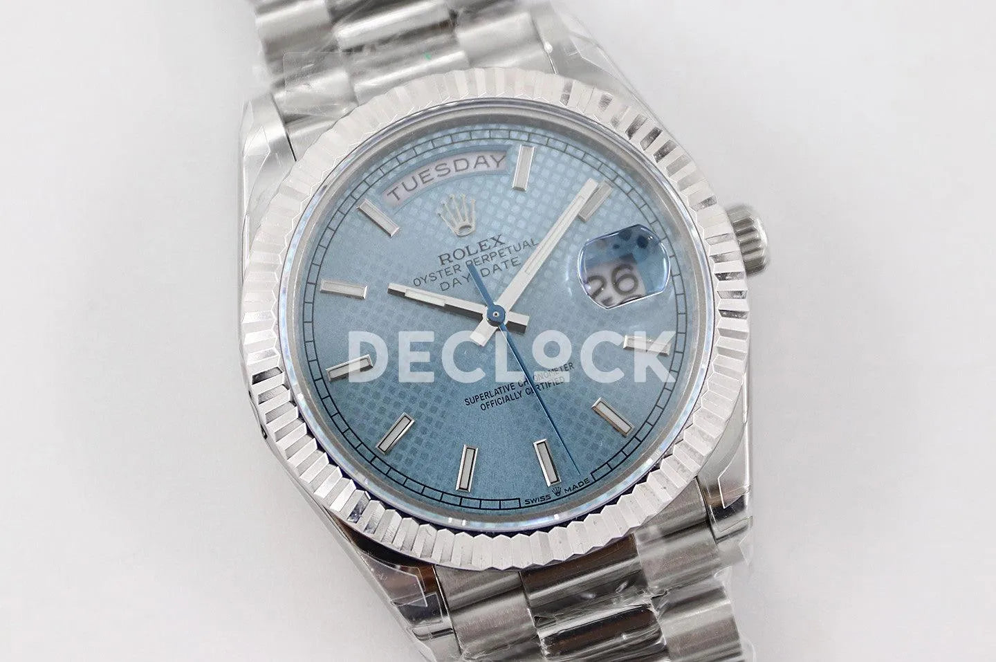 Replica Rolex Day-Date 40 228238 Blue Dial in Platinum Diagonal Motif