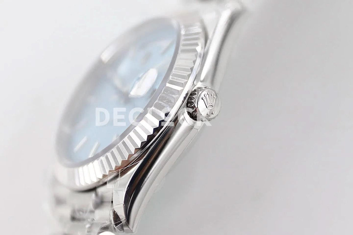 Replica Rolex Day-Date 40 228238 Blue Dial in Platinum Diagonal Motif |  Declock.