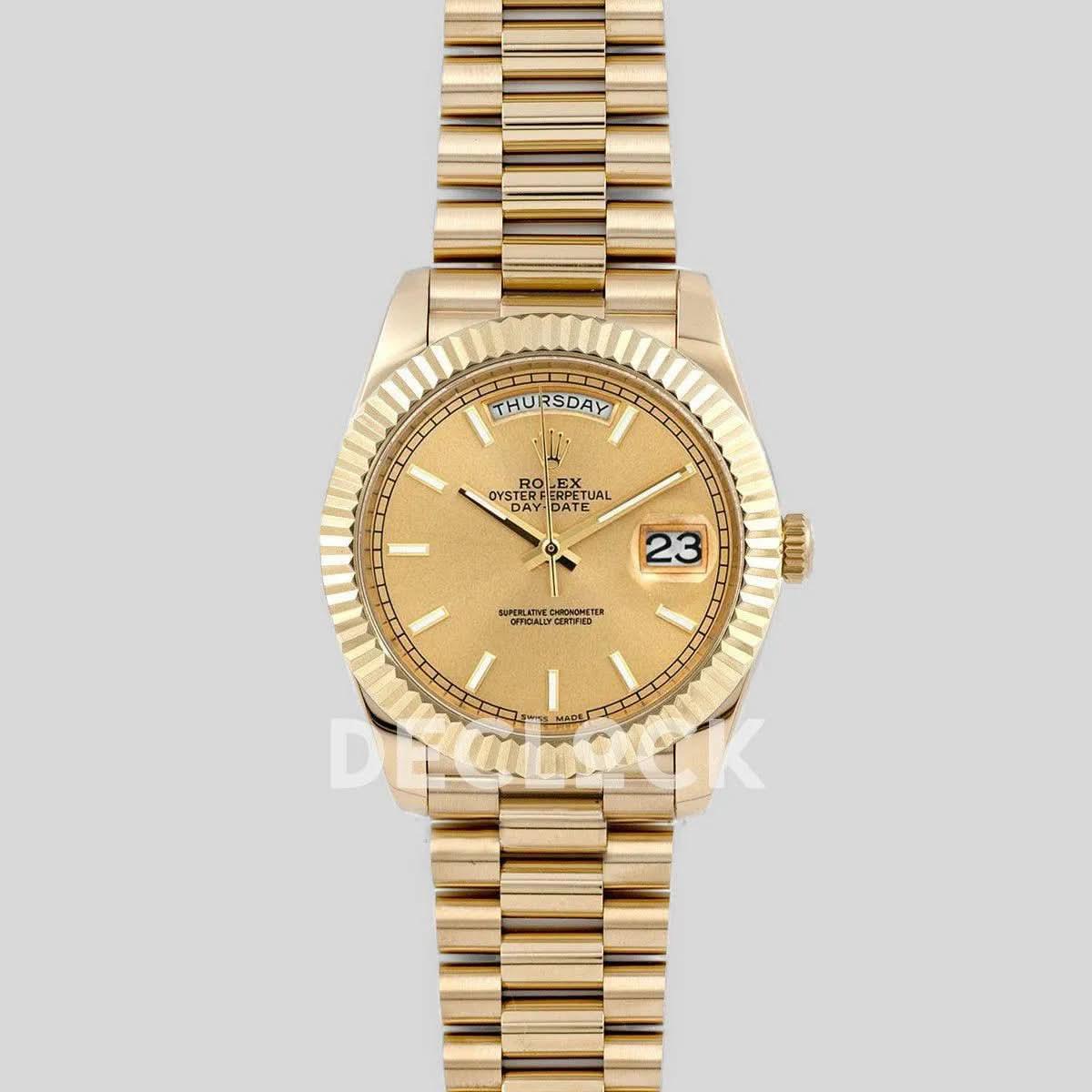 Replica Rolex Day-Date 40 228238 Champagne Dial in Yellow Gold |  Declock.