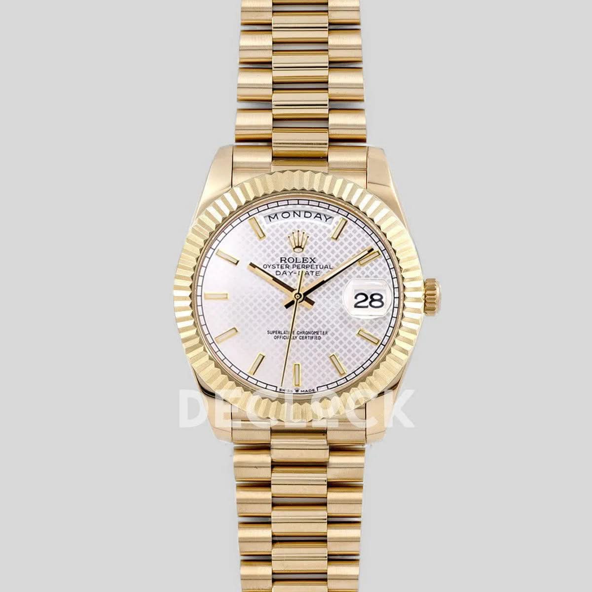 Replica Rolex Day-Date 40 228238 White Dial in Yellow Gold Diagonal Motif