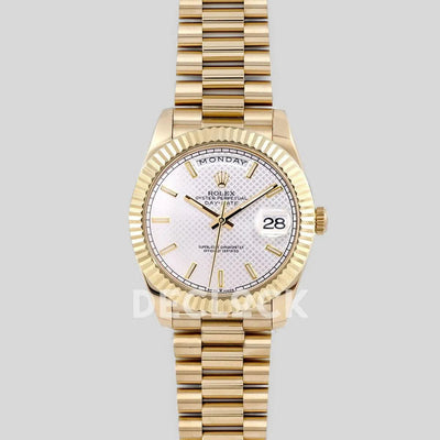 Replica Rolex Day-Date 40 228238 White Dial in Yellow Gold Diagonal Motif