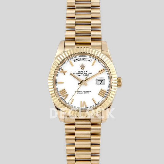 Replica Rolex Day-Date 40 228238 White Dial in Yellow Gold |  Declock.